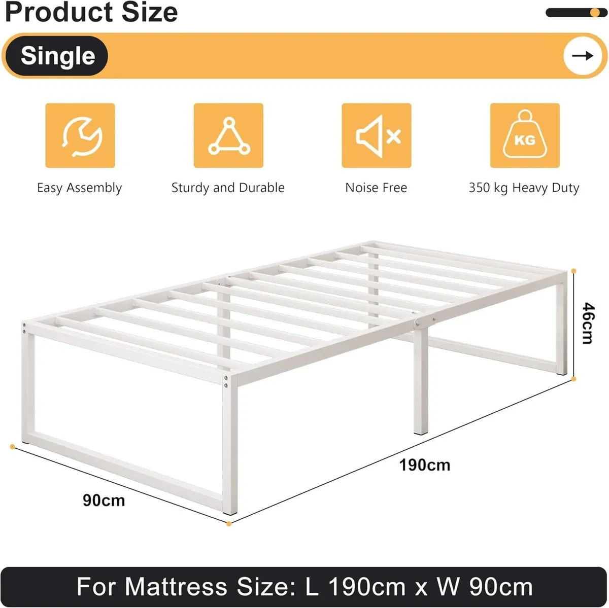 Single Bed Frame 90x190 cm - 46 Height with Large - Image 2