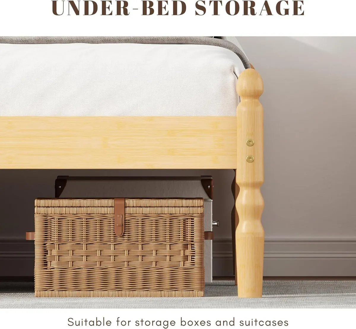 Solid Wood Single Bed Frame Eco-Friendly Bamboo - Image 4