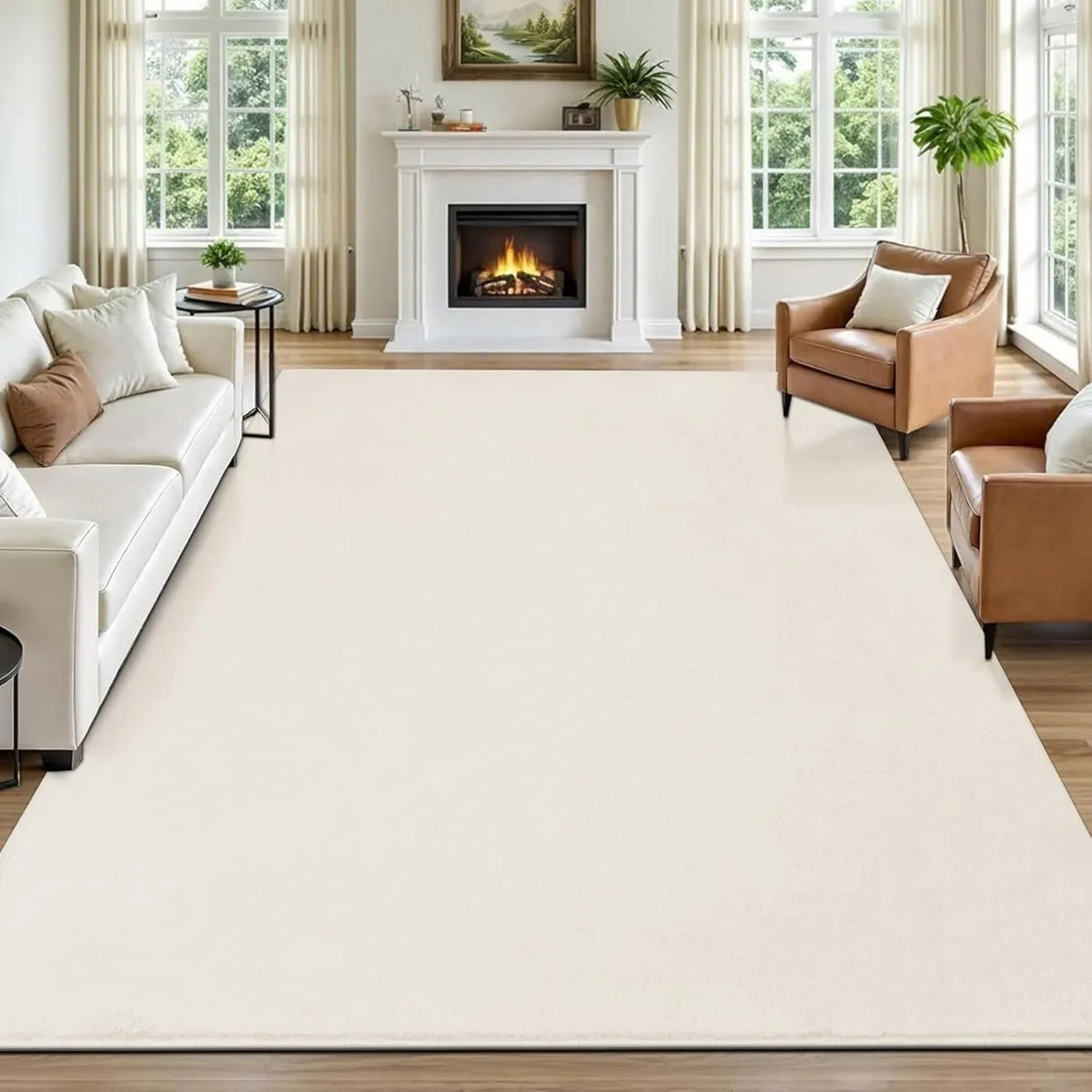 Cream Rugs Living Room Large 200x300 cm Washable - Image 1