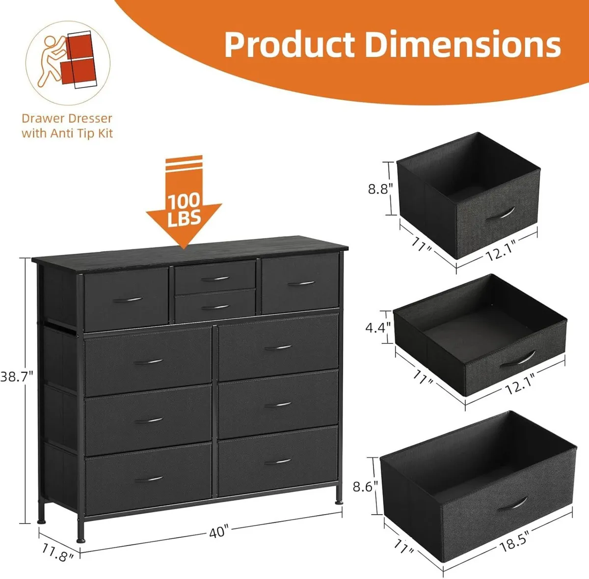 Chest of Drawers 100cm Wide Dresser for Bedroom - Image 2