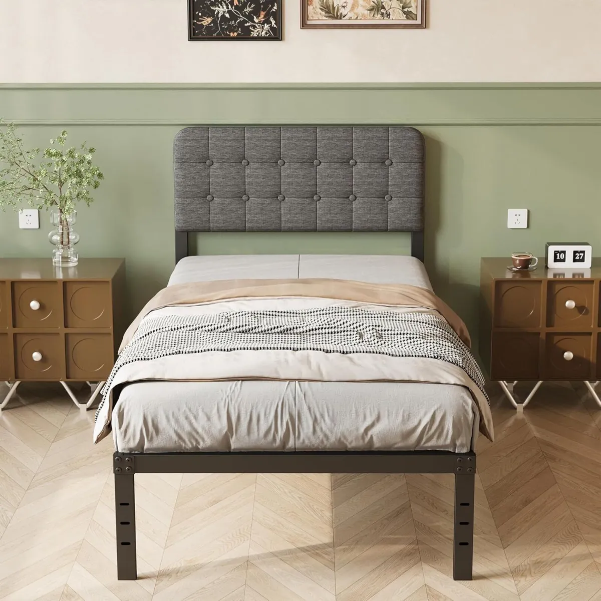 Single Bed Frame with Upholstered Headboard 36 cm - Image 3