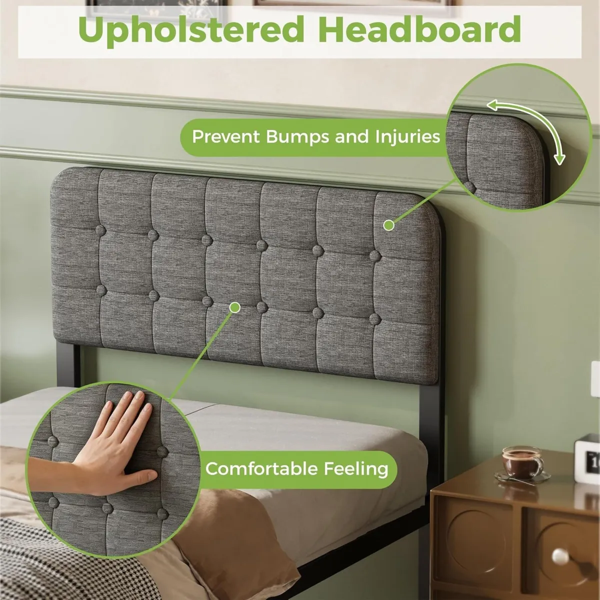 Single Bed Frame with Upholstered Headboard 36 cm - Image 4