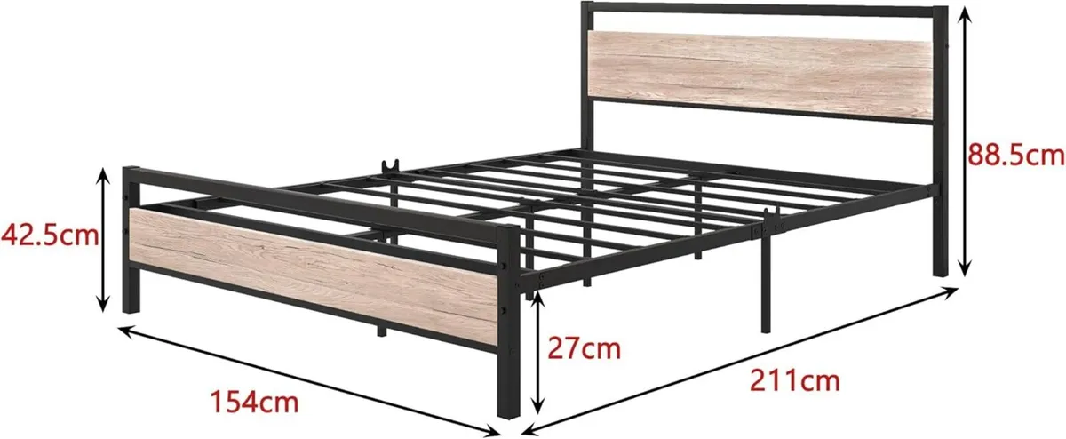 King Size Bed Frame with Wood Headboard Heavy - Image 2