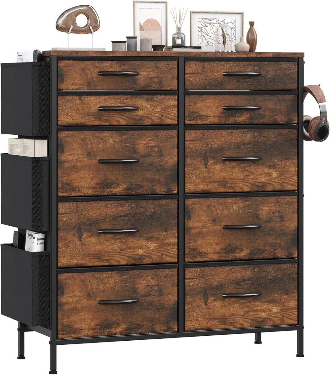 Tall Chest of Drawers 10 Fabric Dresser with 3 - Image 1