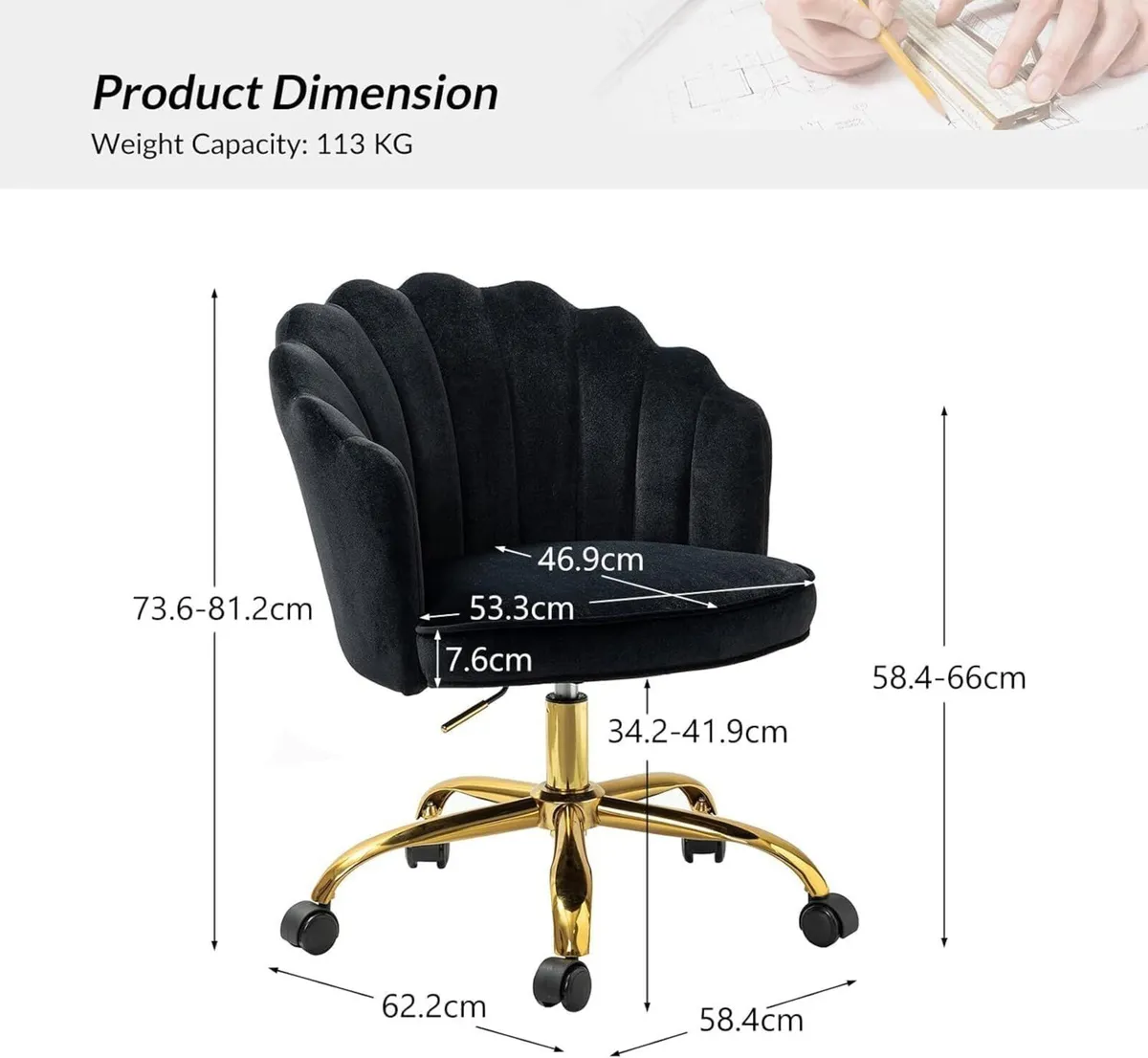 Velvet Office Chair with Gold Base Modern Cute - Image 2