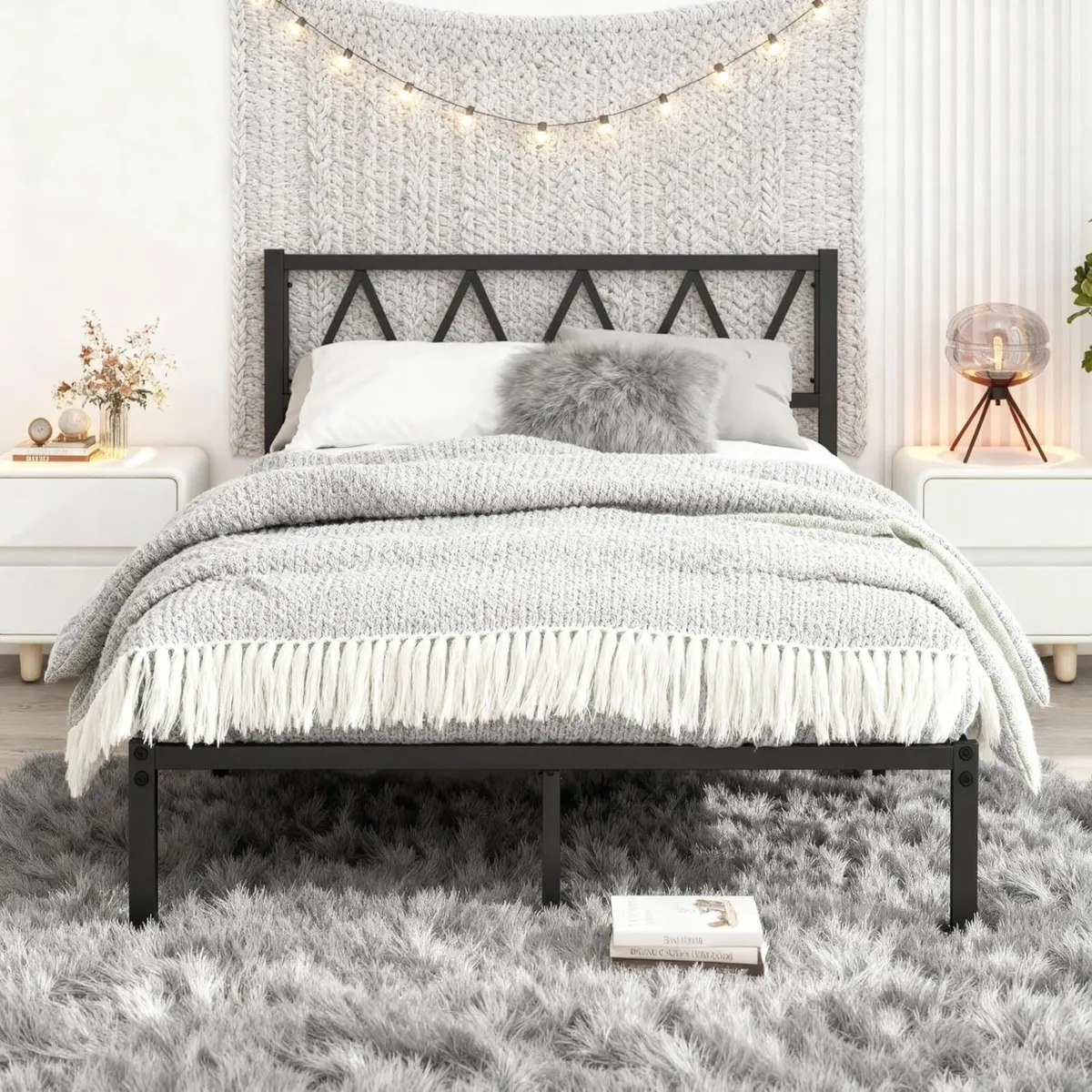 Double Bed Frame with Headboard Heavy Duty Metal - Image 1