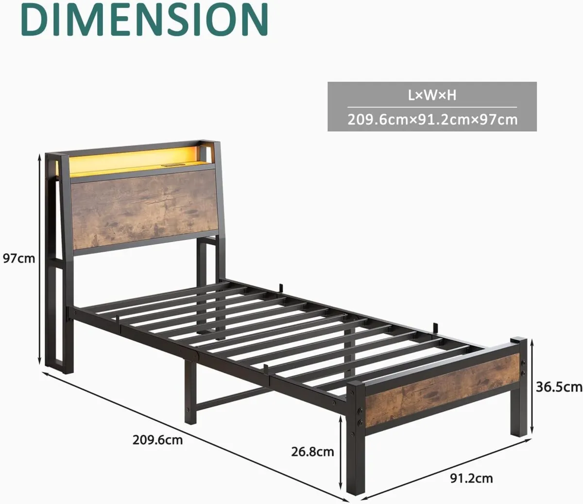 3ft Single Bed Frame with Charging Station and - Image 2