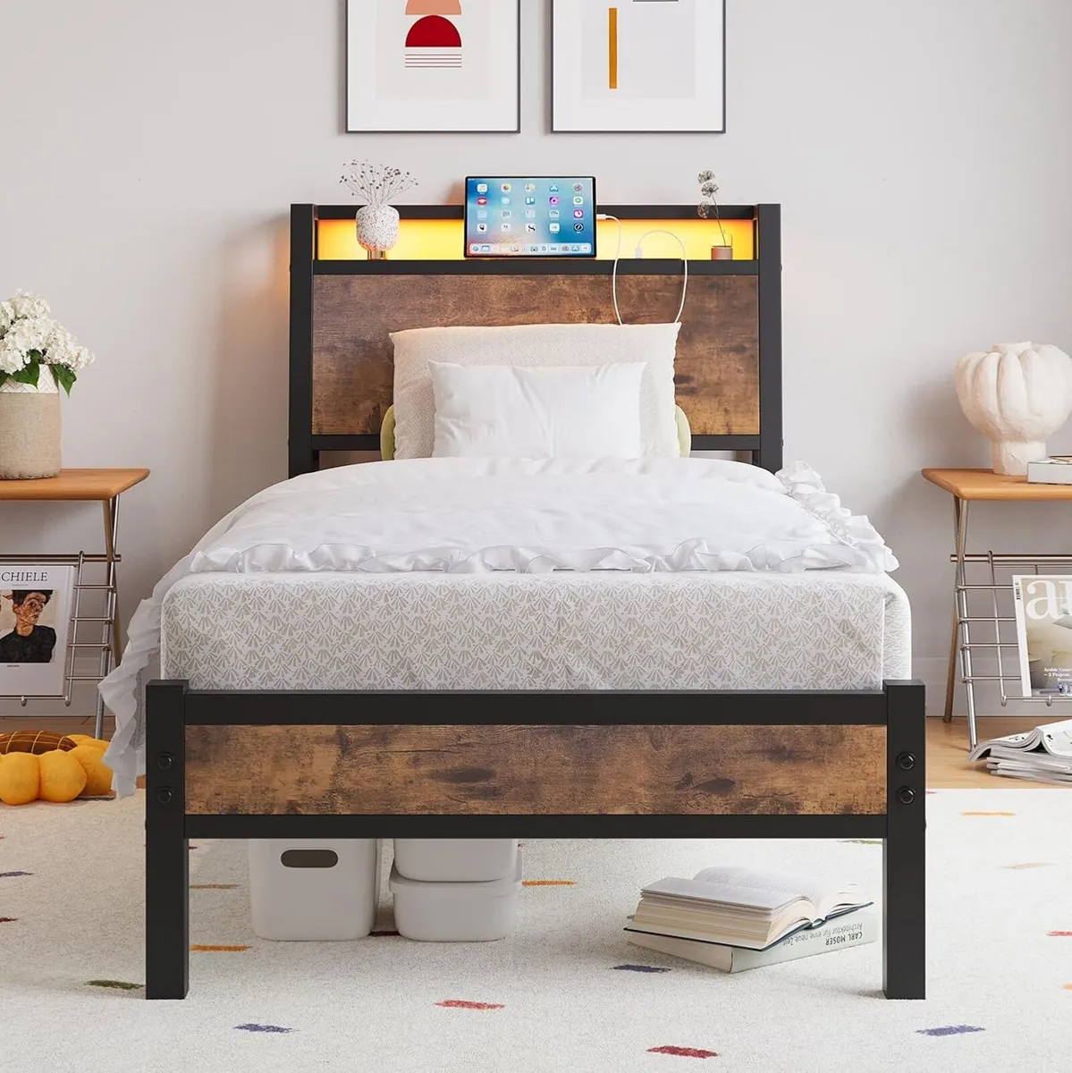 3ft Single Bed Frame with Charging Station and - Image 1
