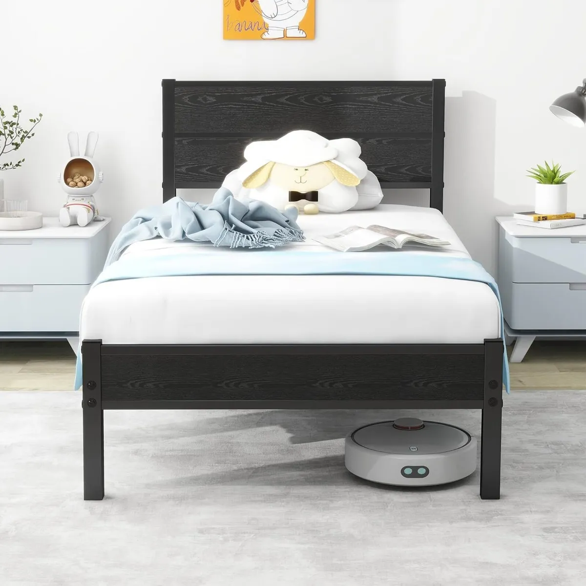 Single Bed Frame with Wooden Headboard and - Image 1