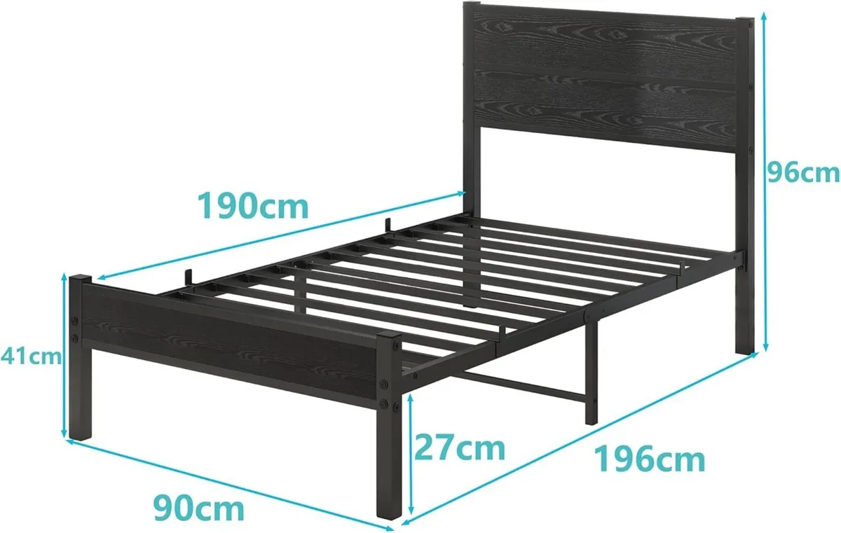 Single Bed Frame with Wooden Headboard and - Image 2