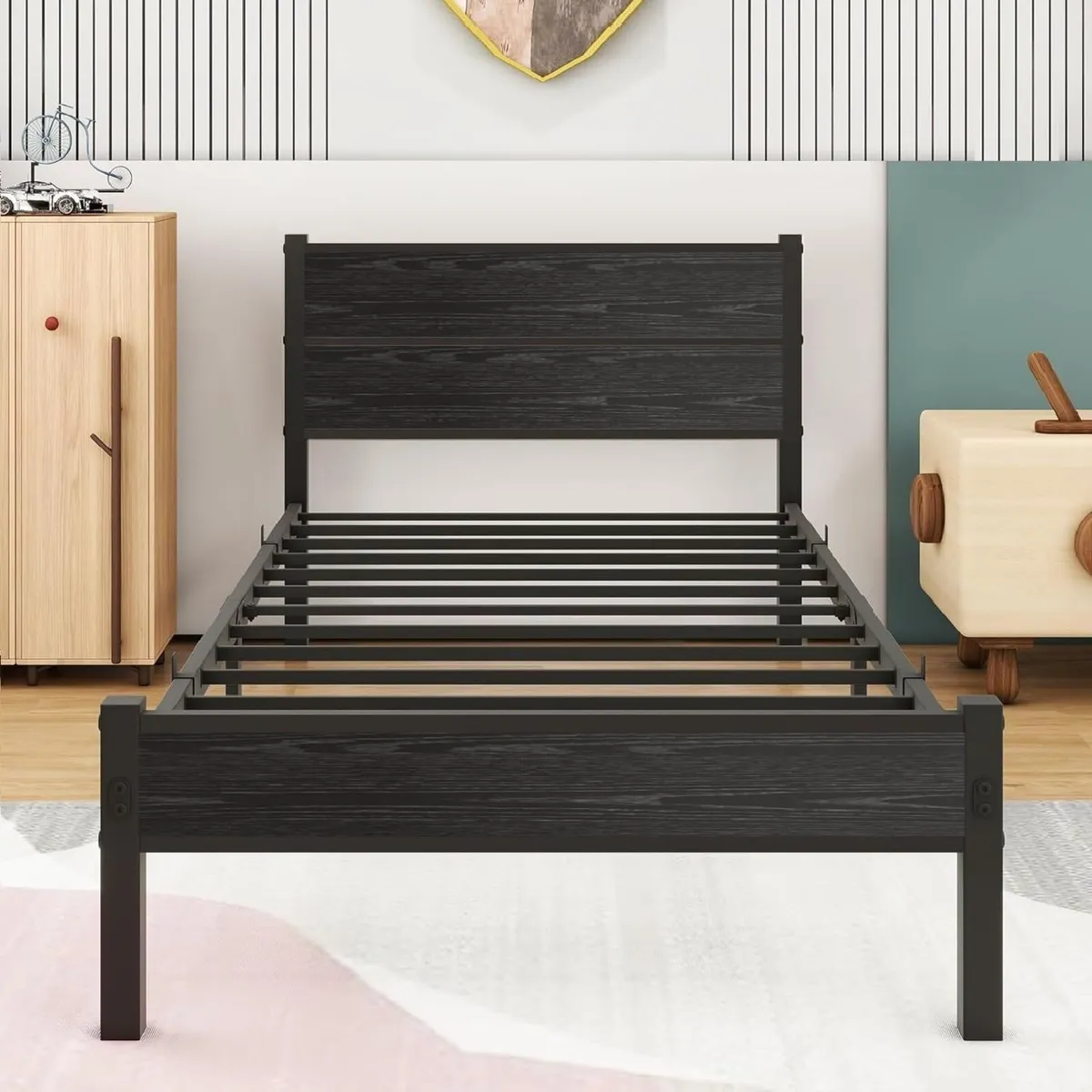 Single Bed Frame with Wooden Headboard and - Image 3