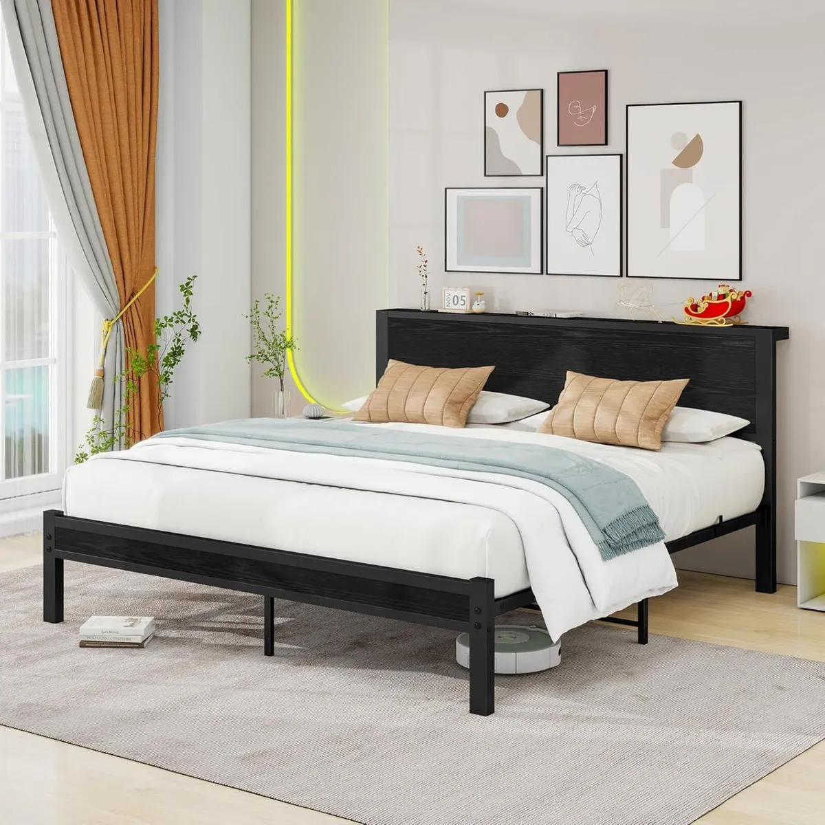 King Size Bed Frame Metal Platform with Wood - Image 3