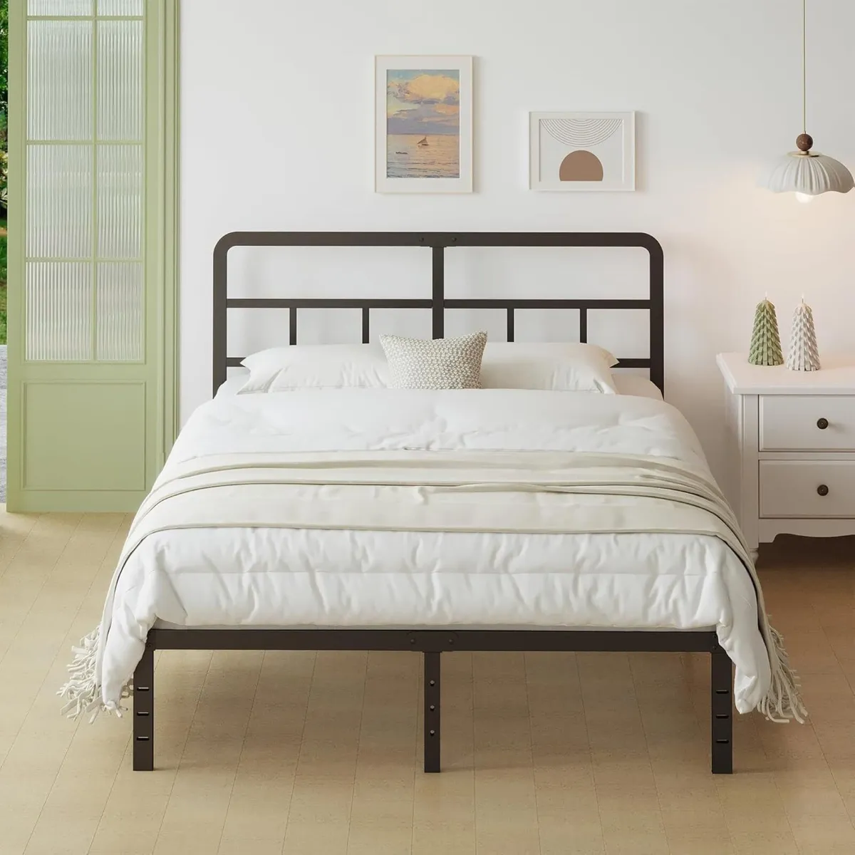 Black Double Bed Frame 4ft 6 with Curved Headboard - Image 3