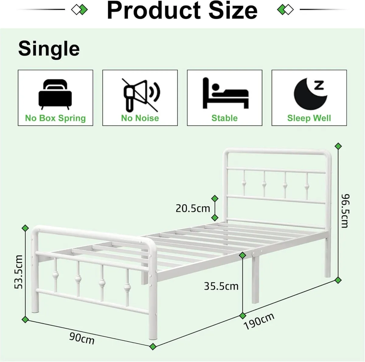3ft Single Bed Frame with Victorian Headboard and - Image 2
