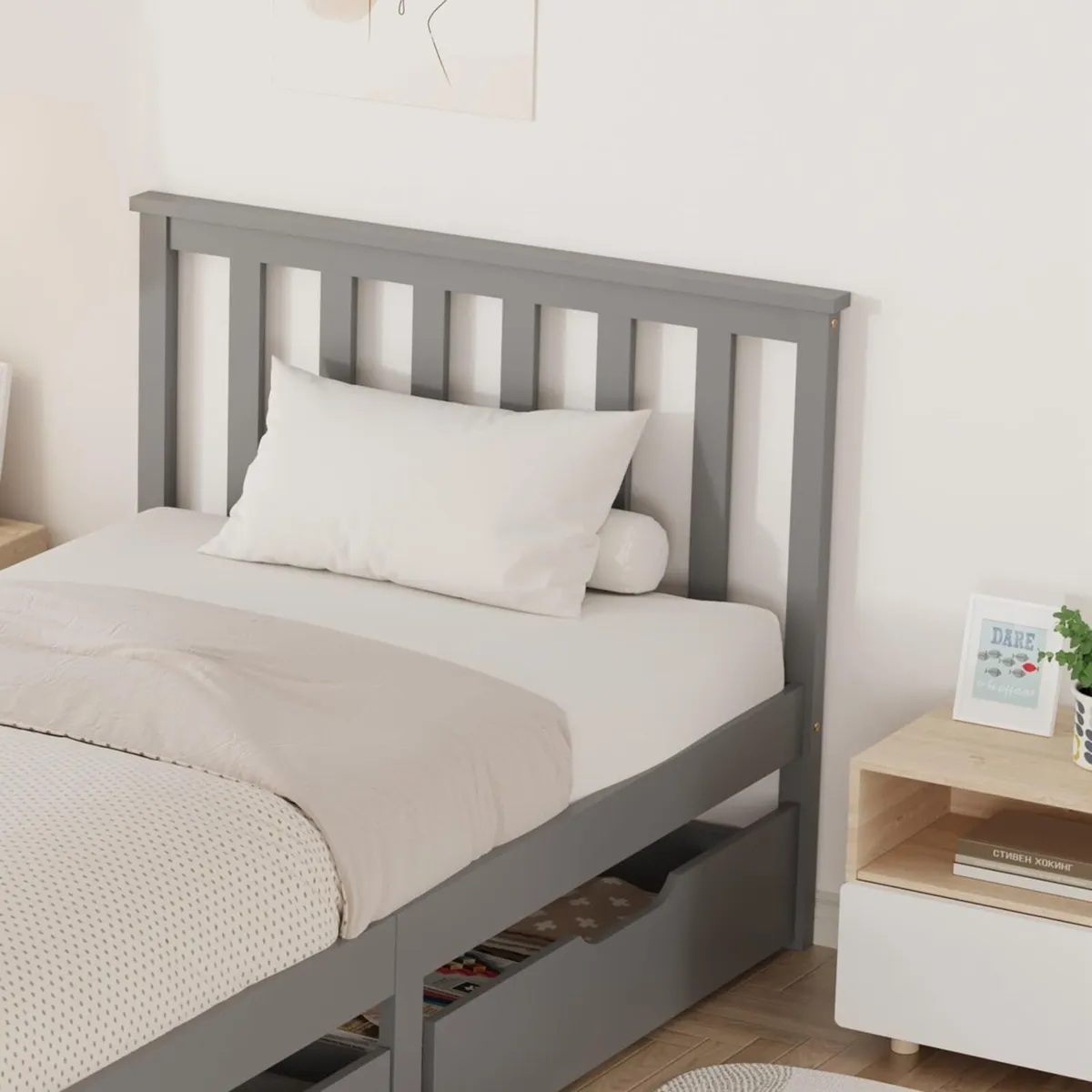 Wooden Single Bed Frame with Storage Drawers - Image 4