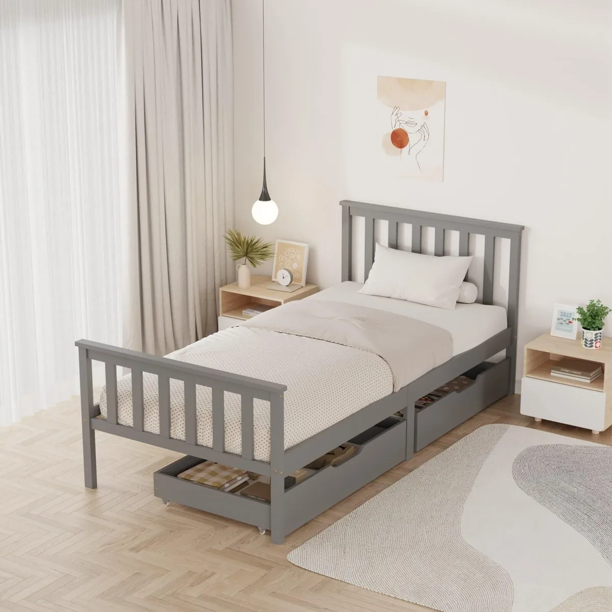 Wooden Single Bed Frame with Storage Drawers - Image 1