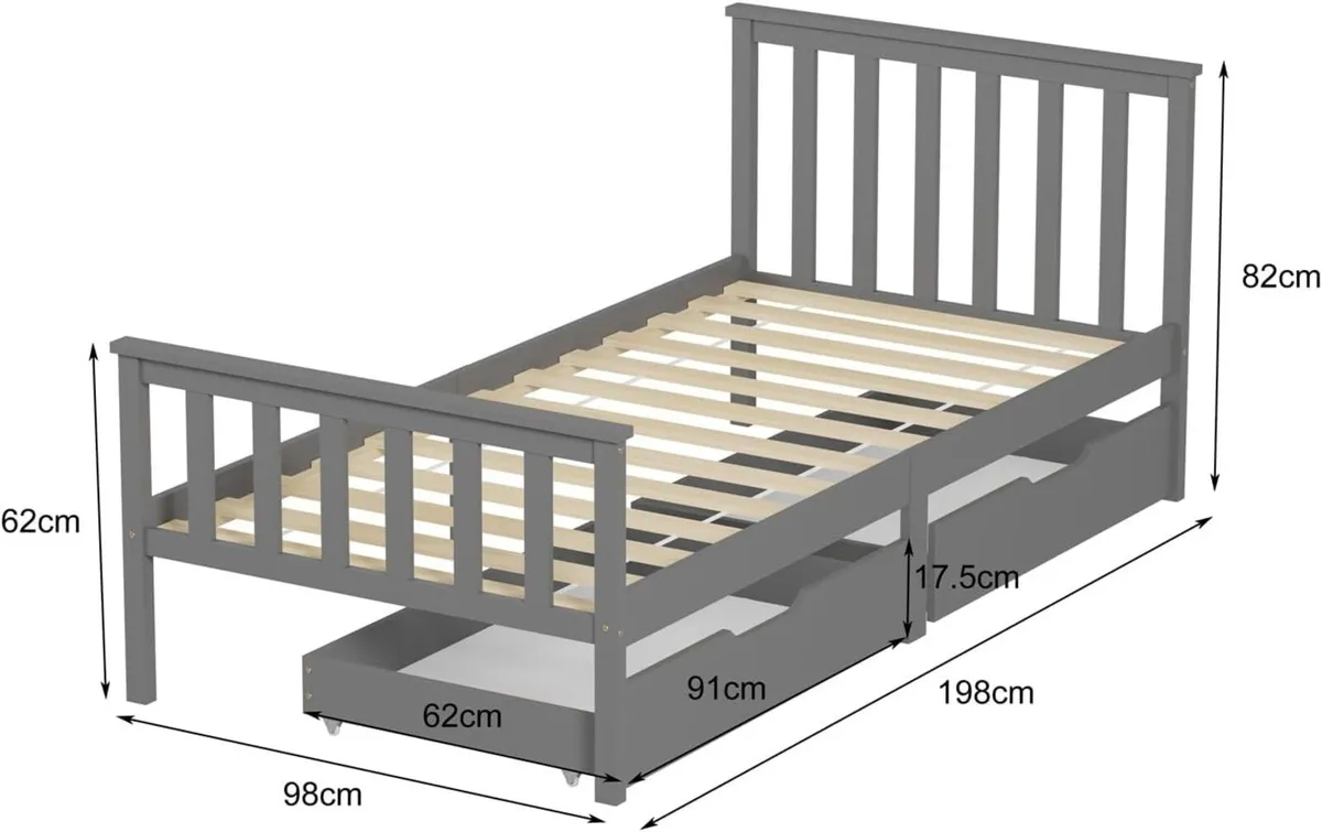 Wooden Single Bed Frame with Storage Drawers - Image 2