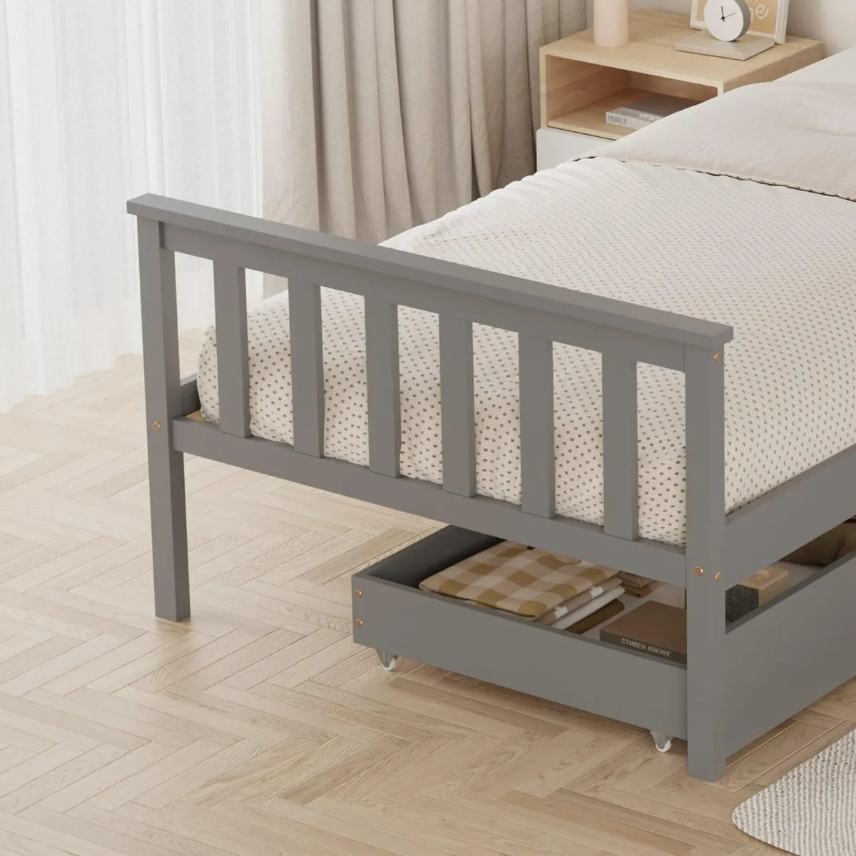 Wooden Single Bed Frame with Storage Drawers - Image 3