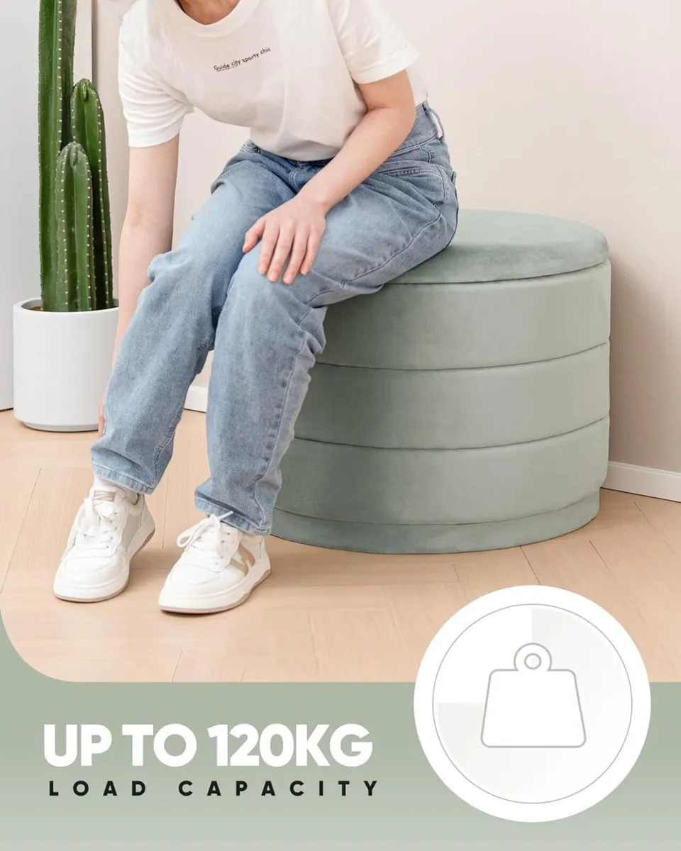 Large Storage Ottoman Round - Folding Foot Rest - Image 4