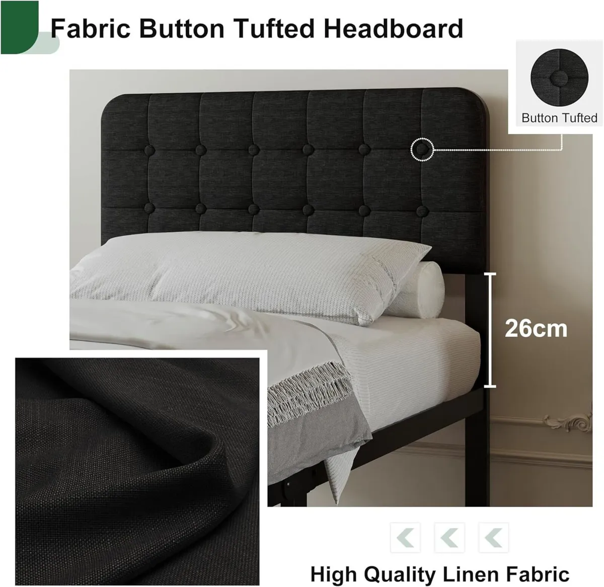 3ft Single Bed Frame with Upholstered Headboard - Image 3