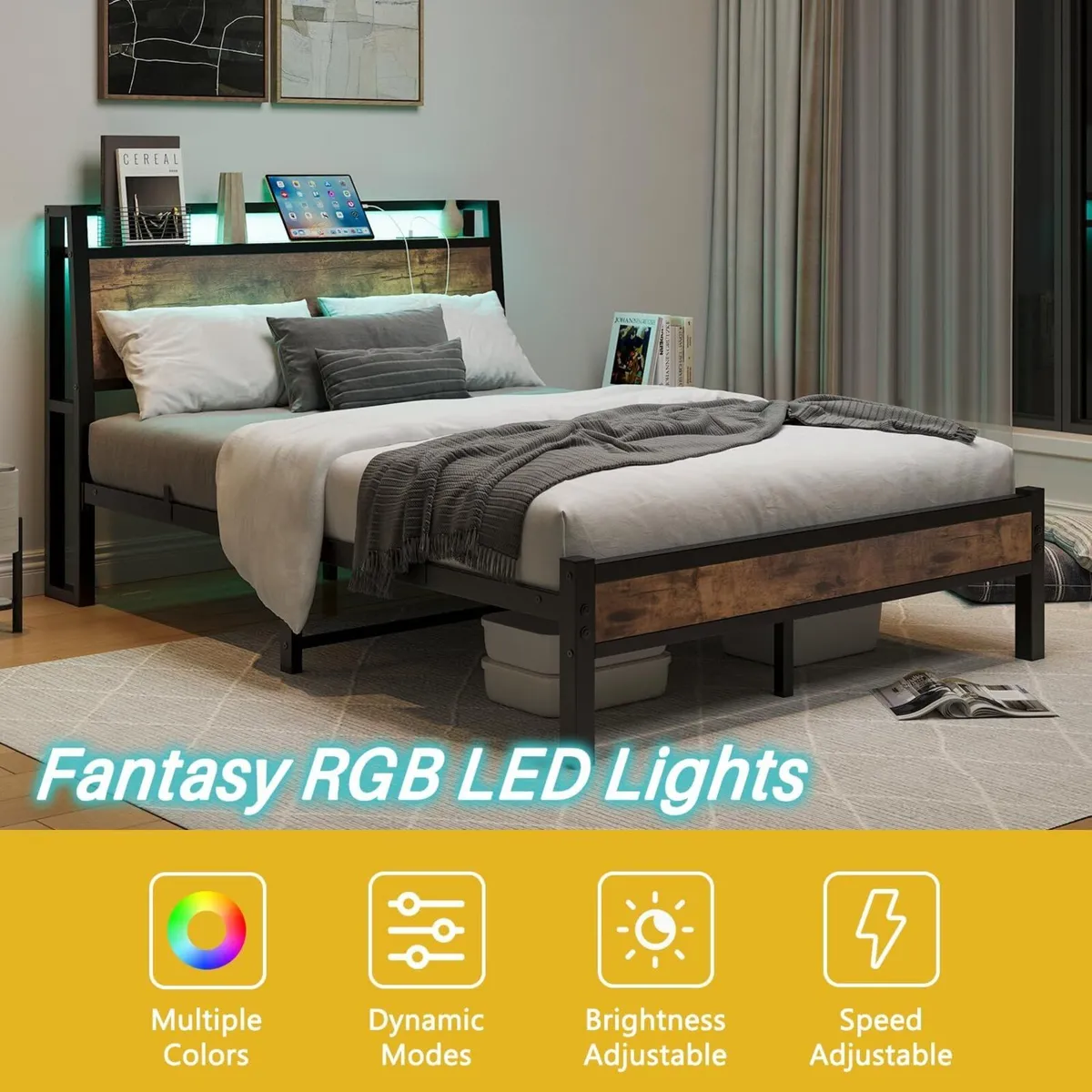 Double Size Bed Frame with Charging Station and - Image 3