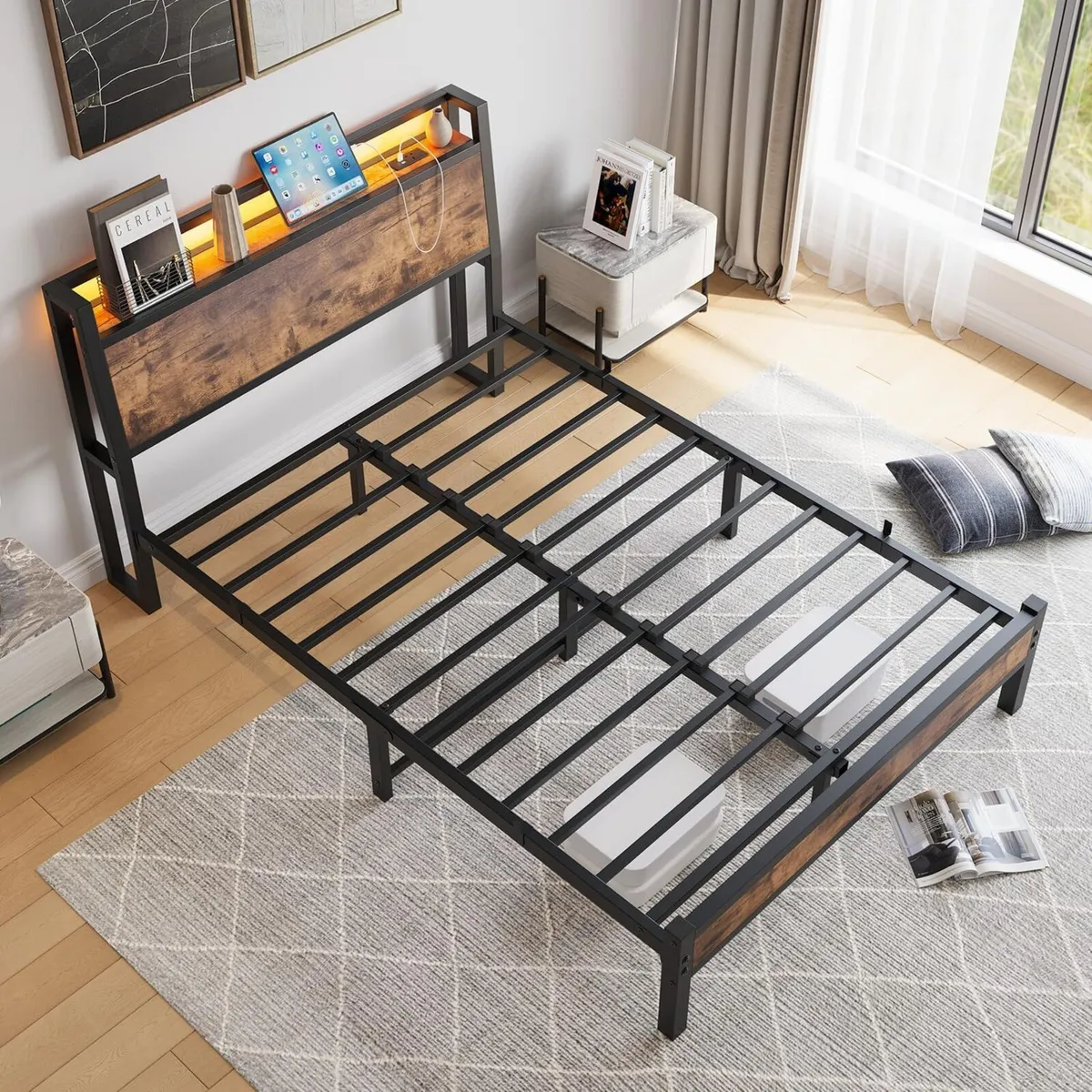 Double Size Bed Frame with Charging Station and - Image 4