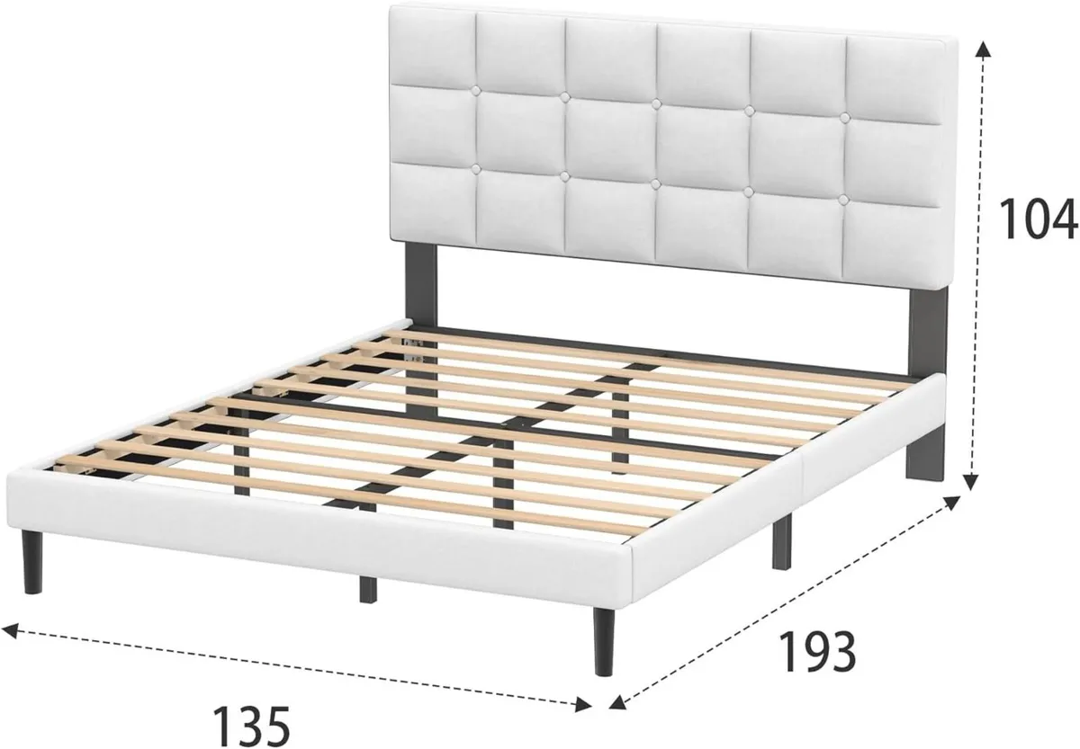 Double Bed Frame Easy Assembly Sturdy Wooden Slat - Image 2
