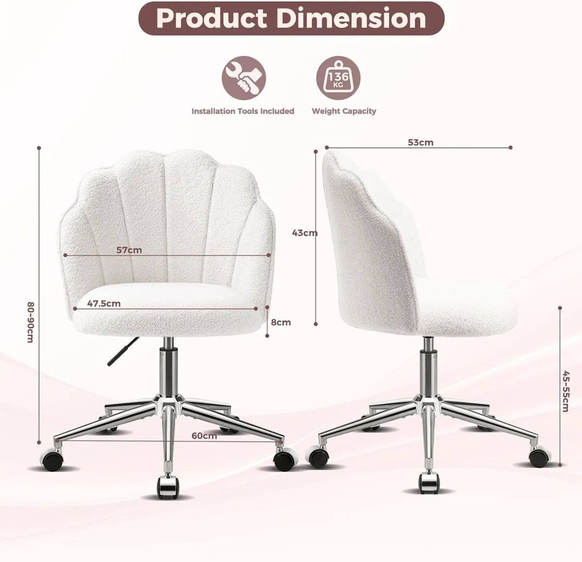Vanity Chair for Dressing Table with Wheels - Image 2