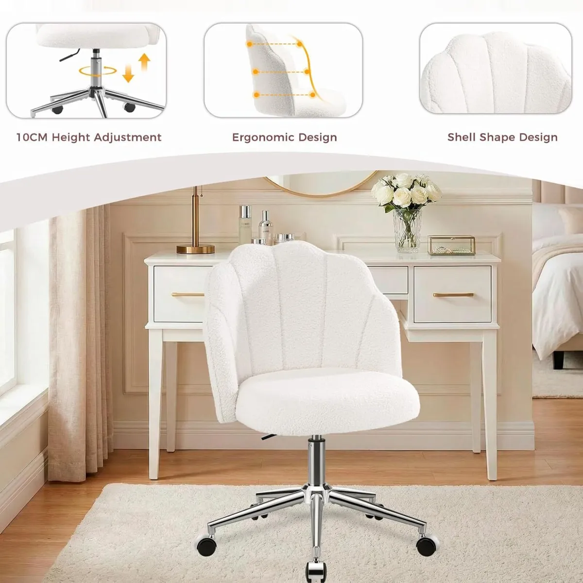 Vanity Chair for Dressing Table with Wheels - Image 3