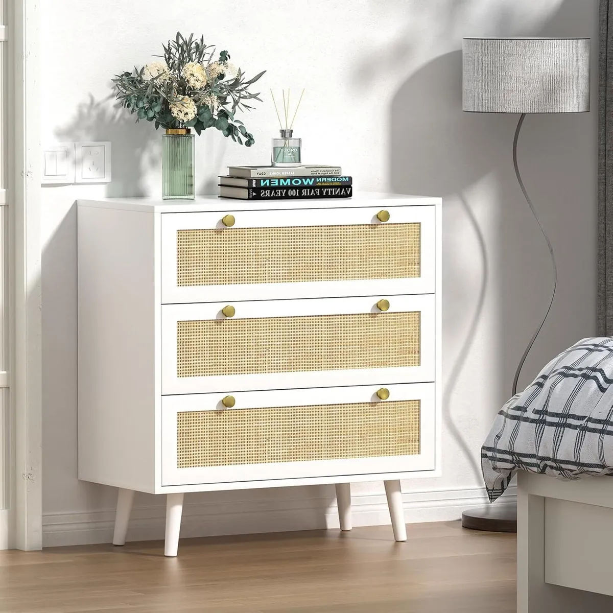 3 Drawer Rattan Dresser Boho Chest of Drawers for - Image 2