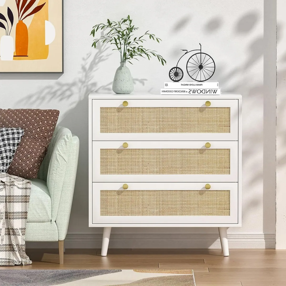 3 Drawer Rattan Dresser Boho Chest of Drawers for - Image 4