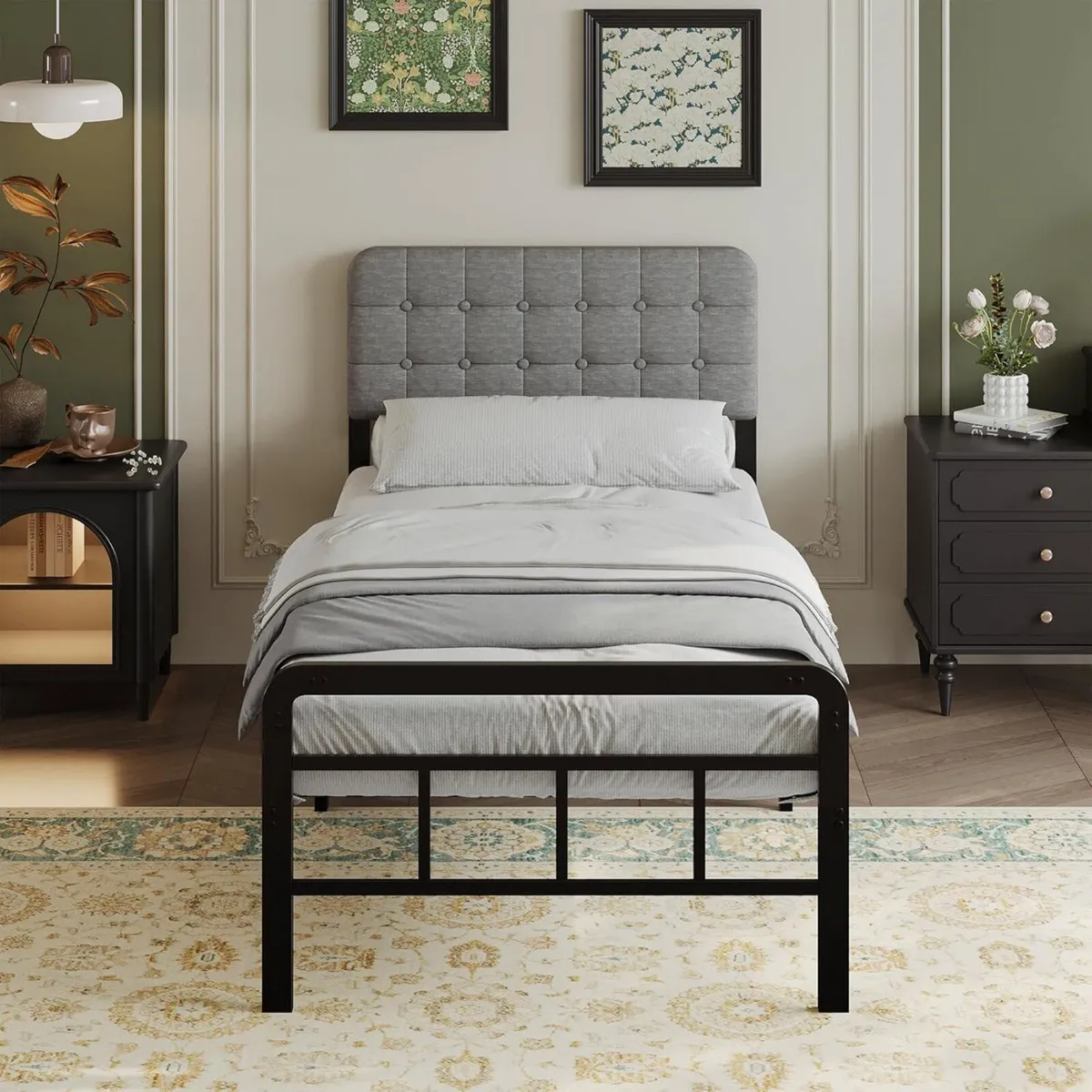 Small Single Bed Frame with Upholstered Headboard - Image 1