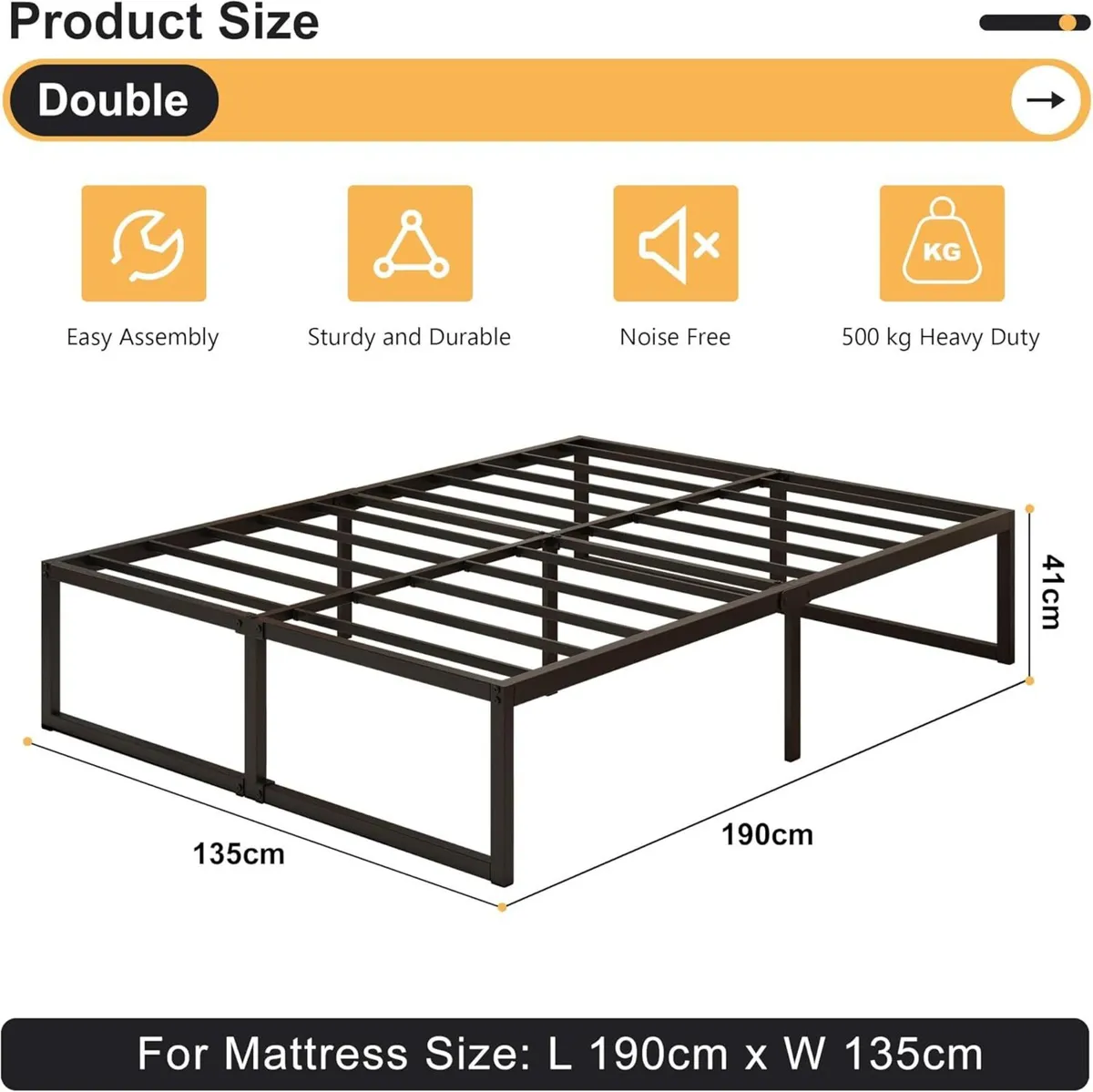 Double Bed Frame 135x190 cm Metal Platform with - Image 2