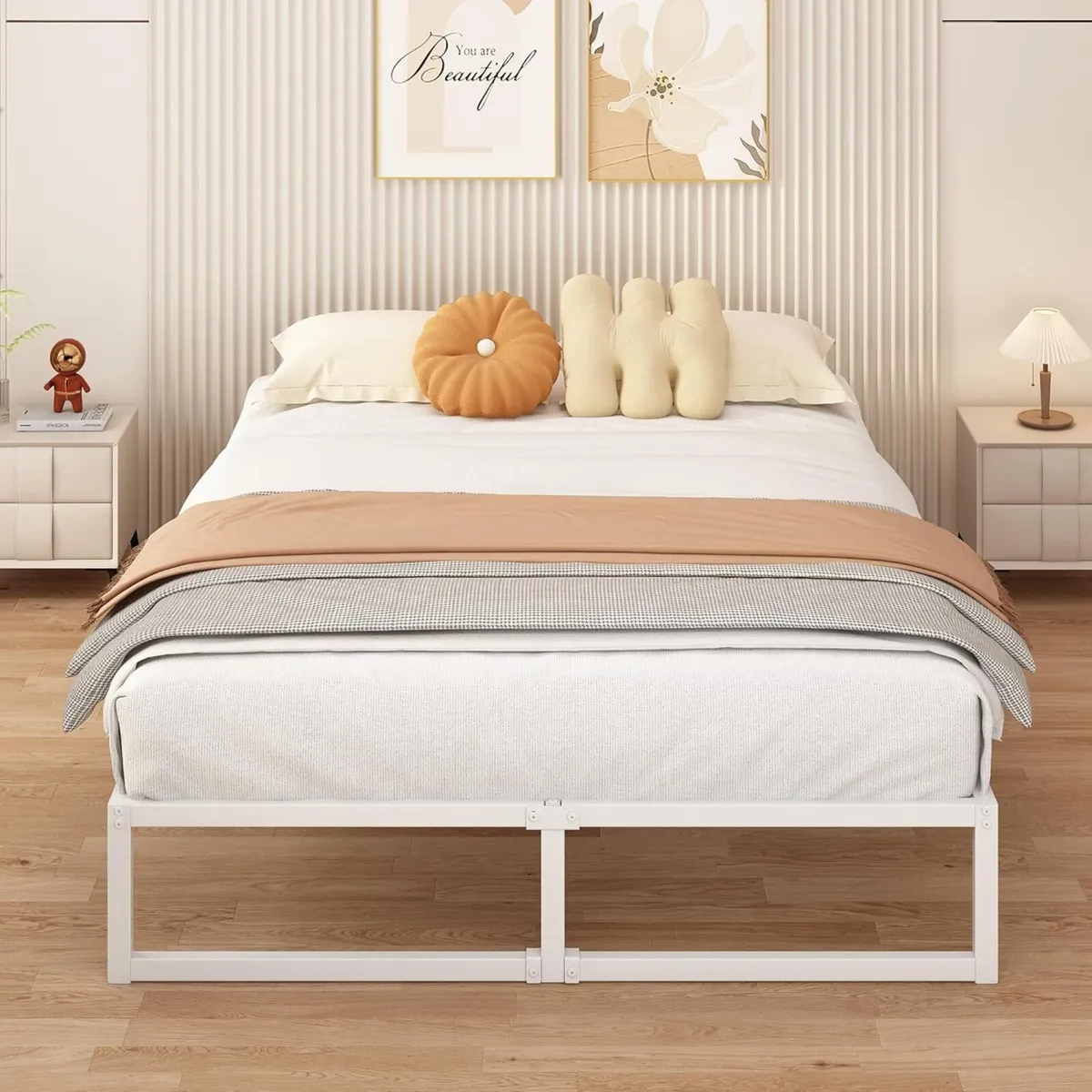 Double Bed Frame 135x190 cm Metal Platform with - Image 3