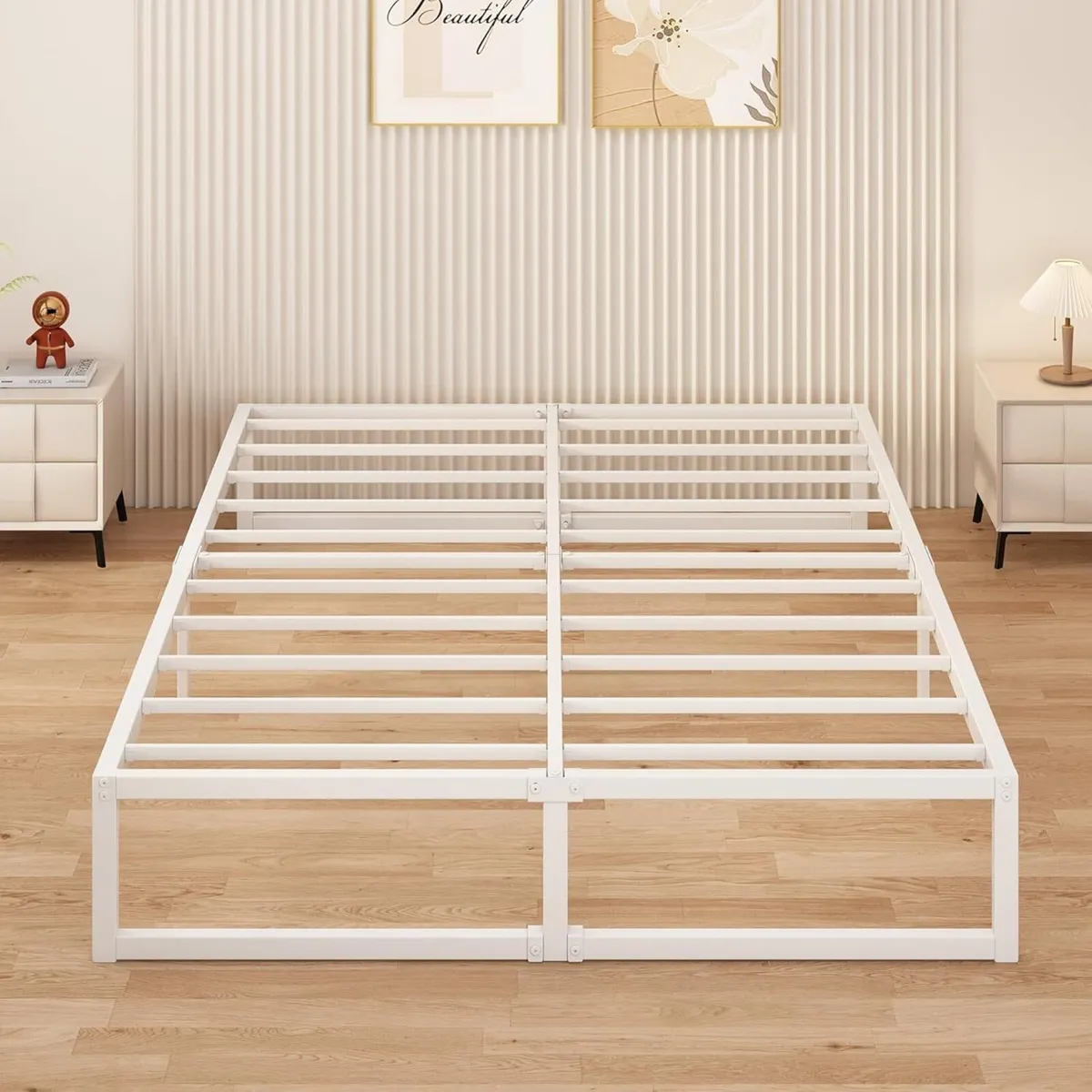 Double Bed Frame 135x190 cm Metal Platform with - Image 1