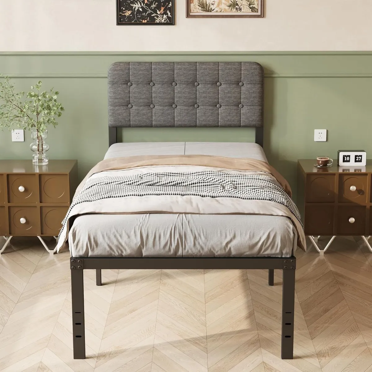 46 cm High Small Single Bed Frame with Upholstered - Image 3