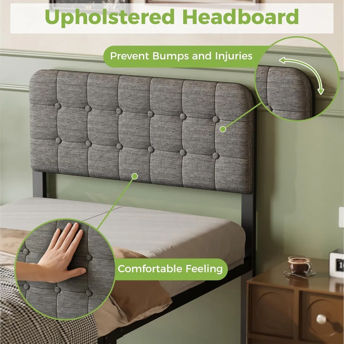 46 cm High Small Single Bed Frame with Upholstered - Image 4