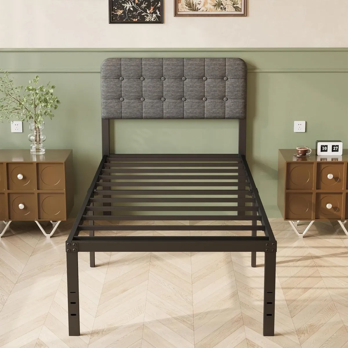 46 cm High Small Single Bed Frame with Upholstered - Image 1