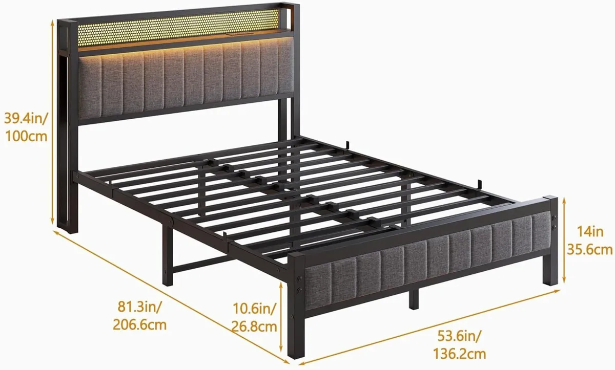Double Bed Frame with Wooden Storage Headboard - Image 2