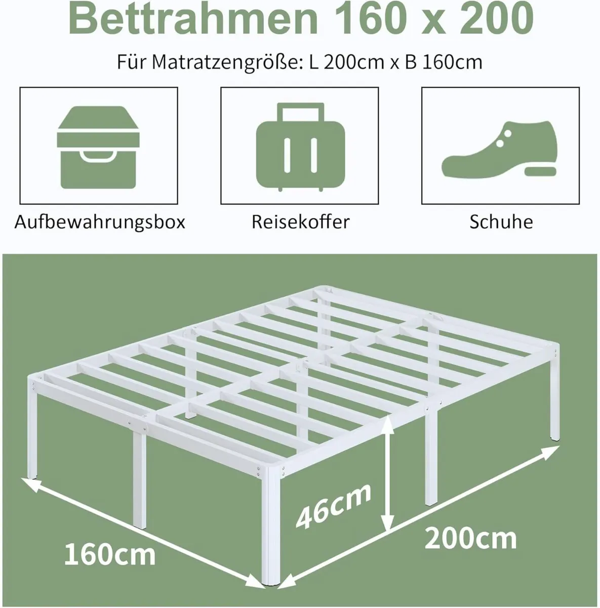 46 cm High European King Size Bed Frame 160x200 - Image 2