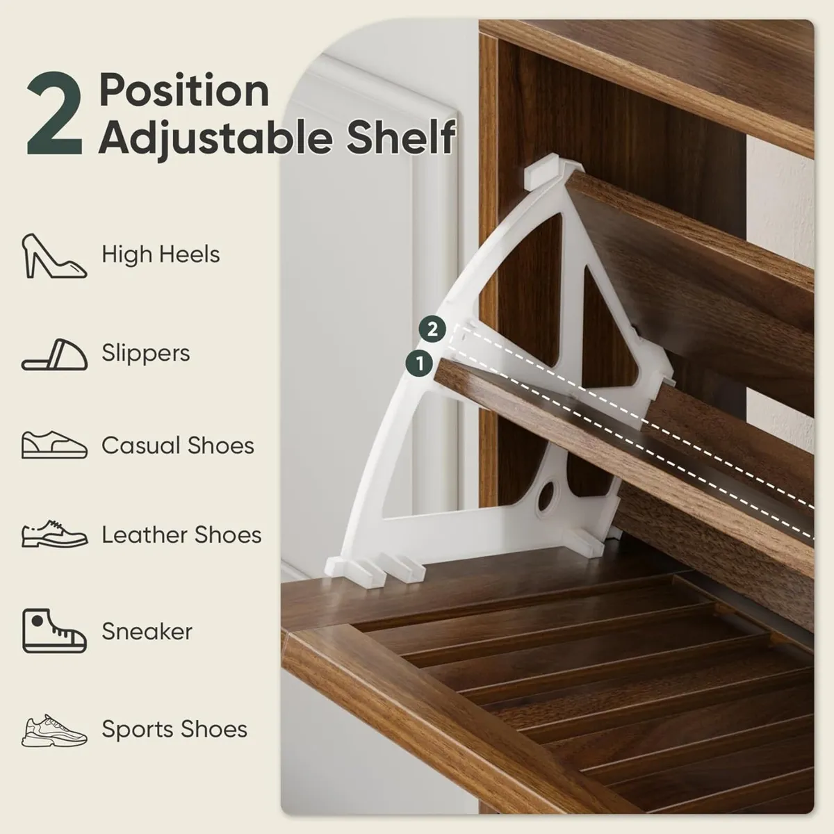 Shoe Storage Cabinet with 2 Flip Slatted Drawers - Image 4