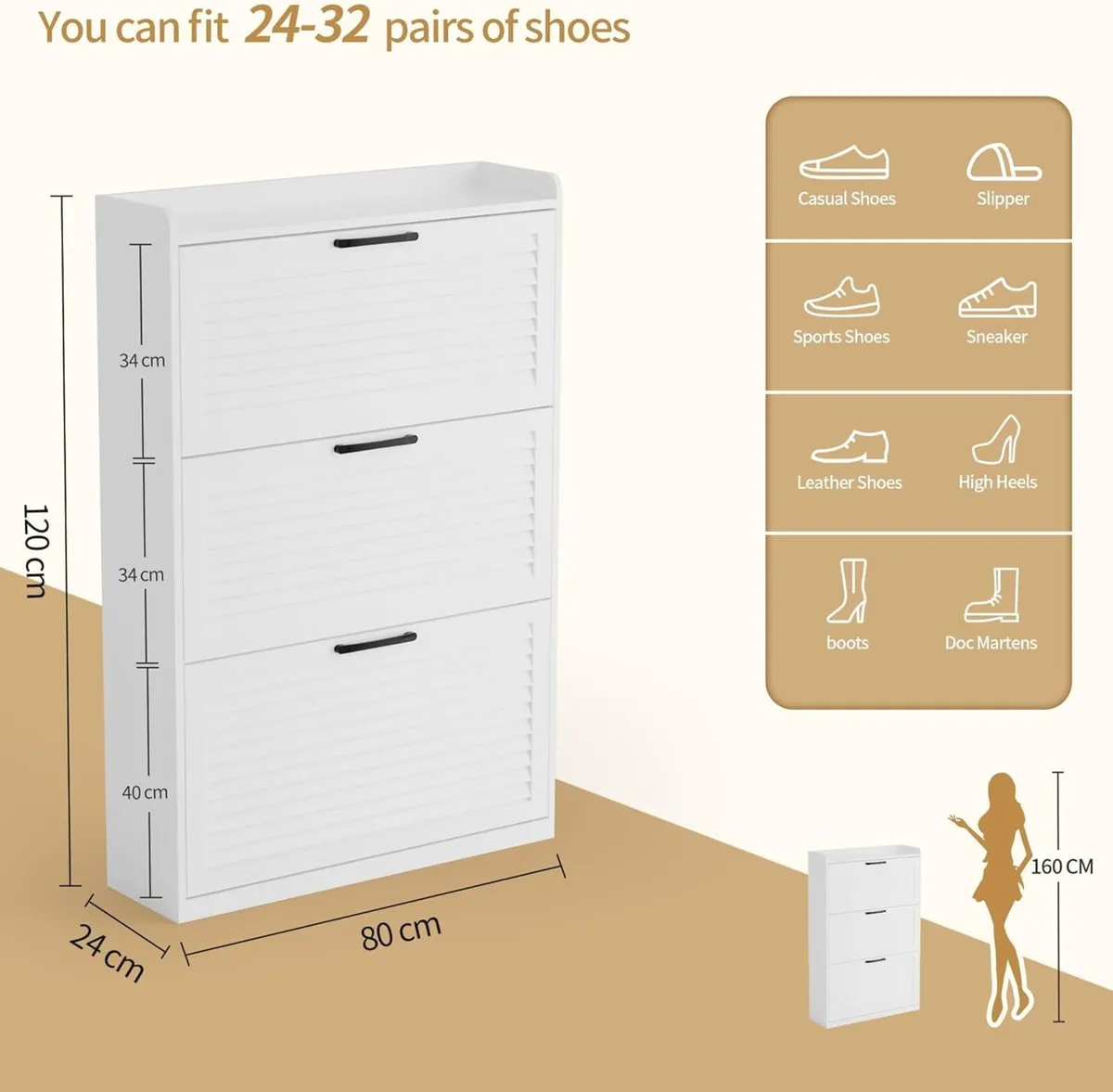 Shoe Storage Cabinet Organizer with 3 Flip - Image 2