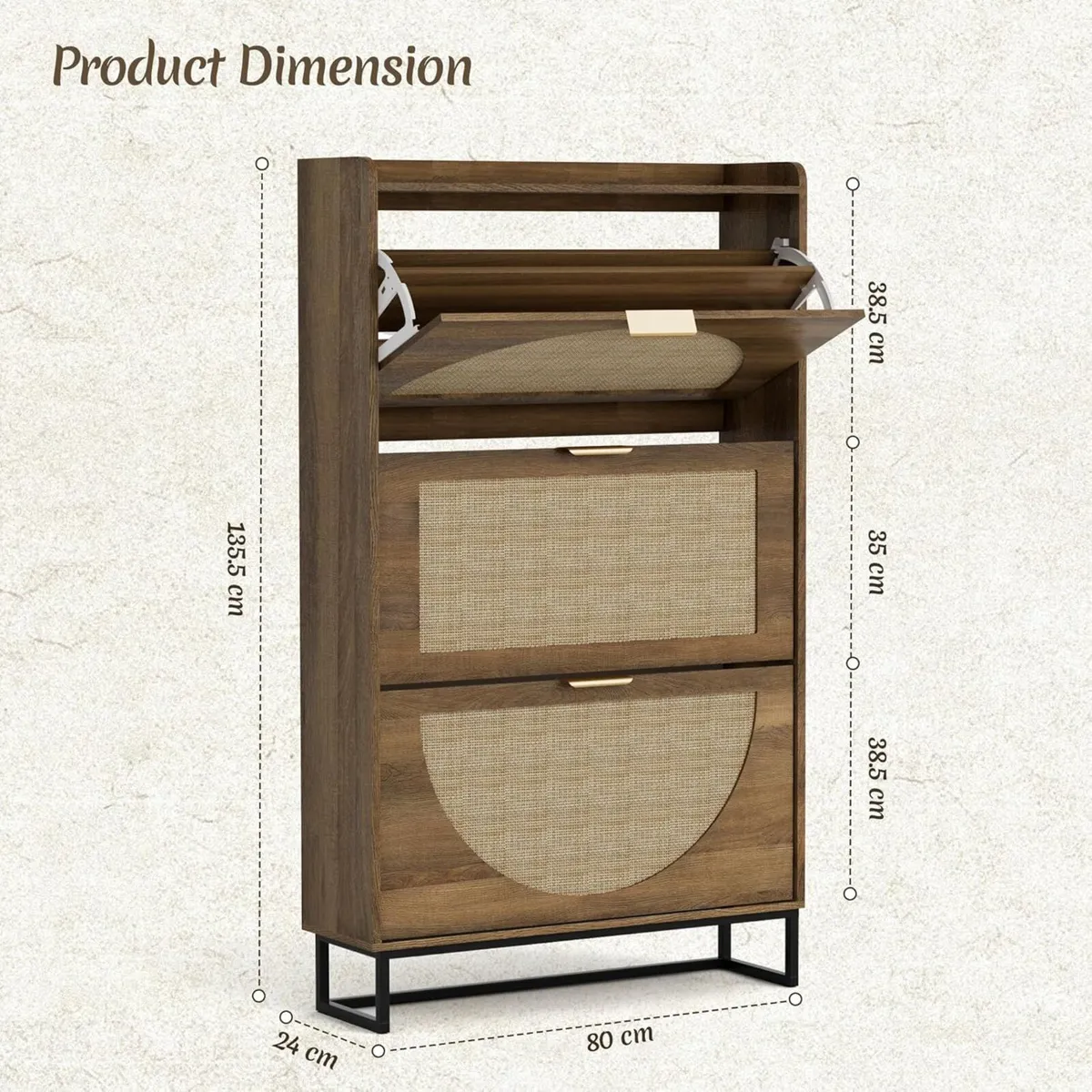 Rattan Shoe Storage Cabinet with Adjustable - Image 2