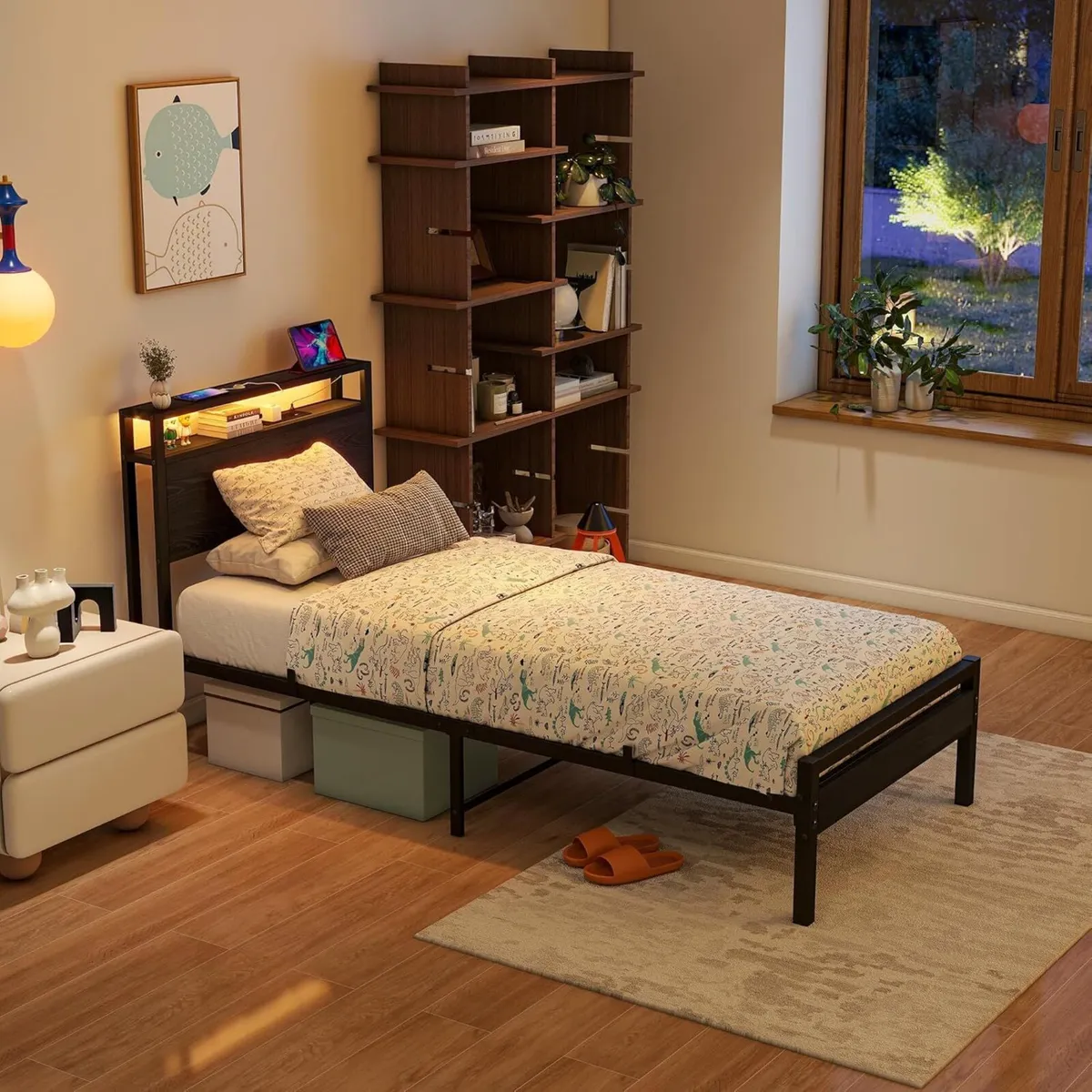 Single Bed with Storage Wooden Headboard Heavy - Image 3