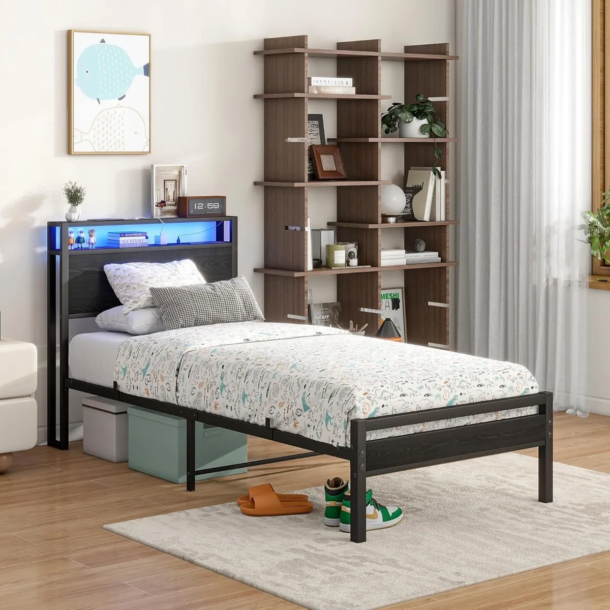 Single Bed with Storage Wooden Headboard Heavy - Image 4