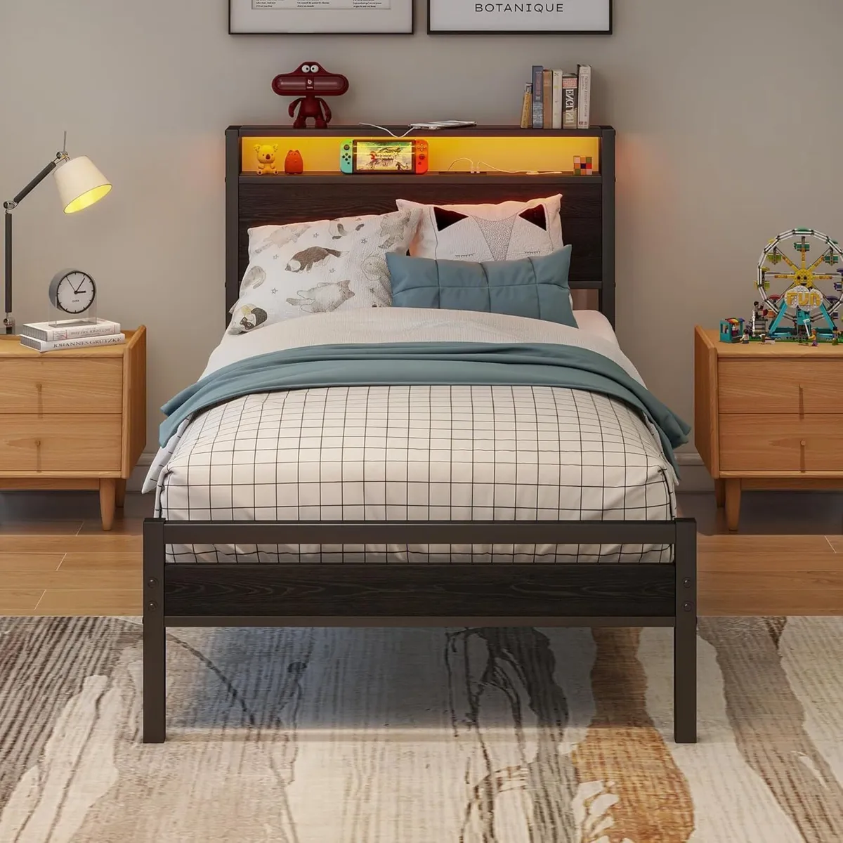 Single Bed with Storage Wooden Headboard Heavy - Image 1