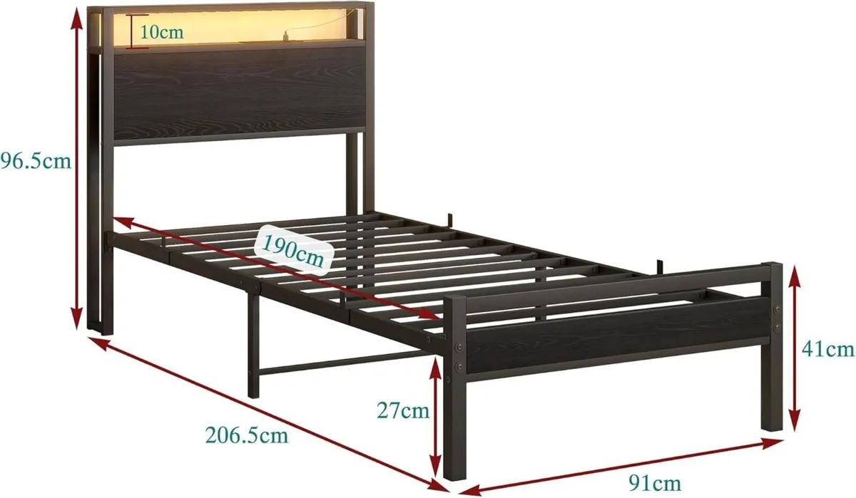 Single Bed with Storage Wooden Headboard Heavy - Image 2