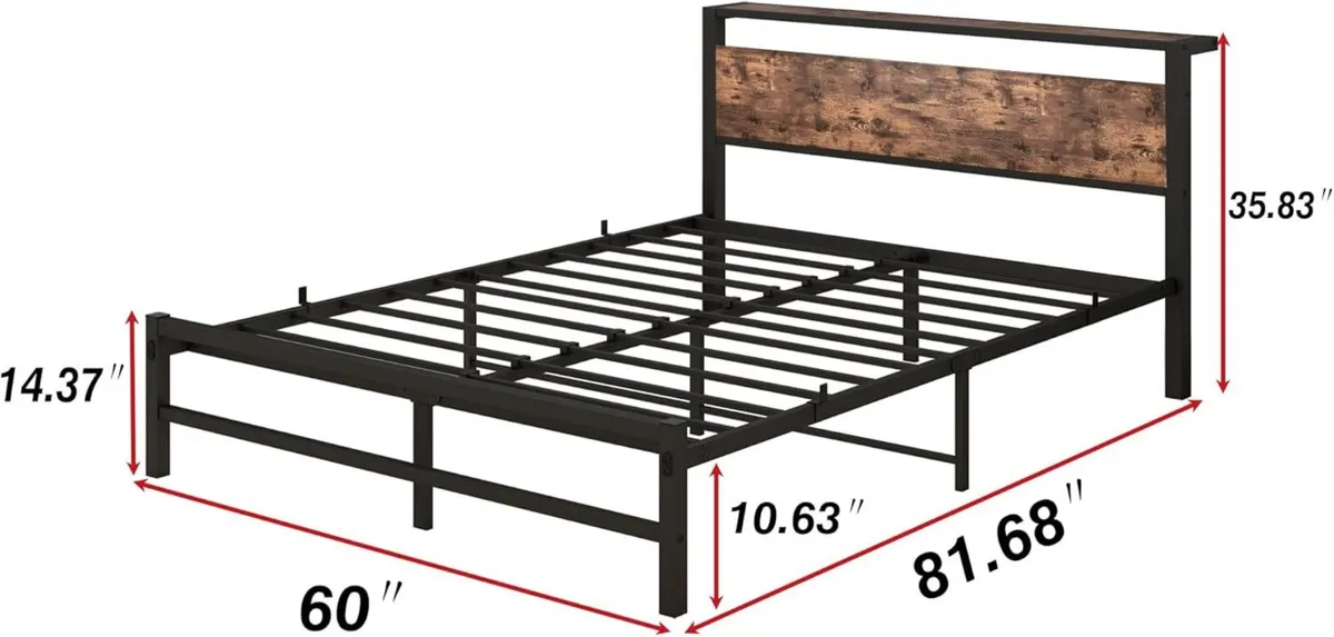 5ft King Metal Platform Bed Frame with Wooden - Image 2