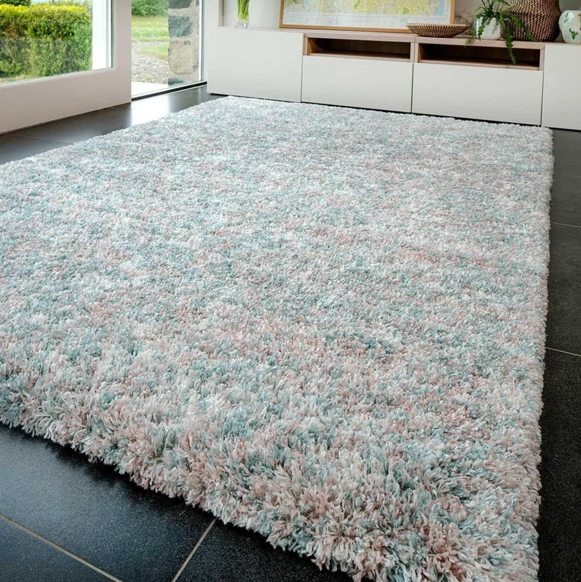 Large Pink Duck Egg Thick Shaggy Rug Duckegg Blue - Image 2