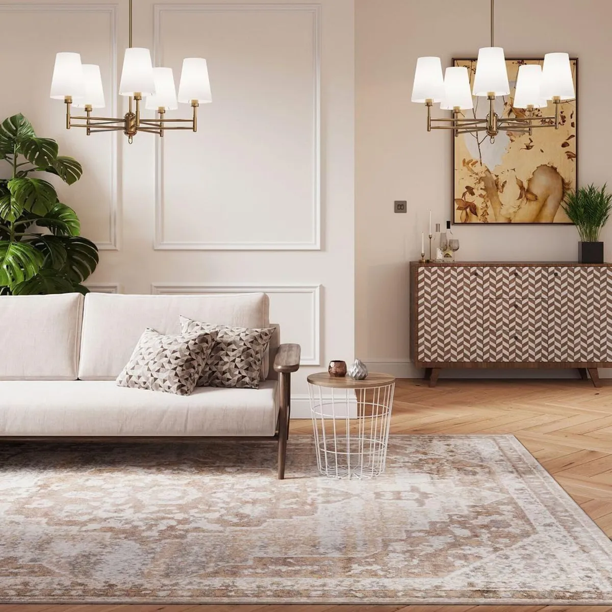 Antique Warm Neutral Greige Living Room Area Rug - Image 2
